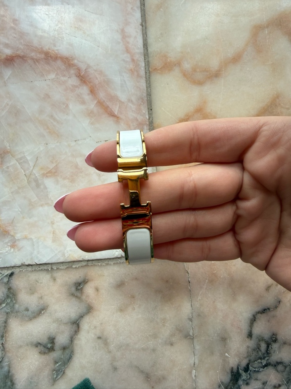 White And Gold Bangle Bracelet (Hermes)
